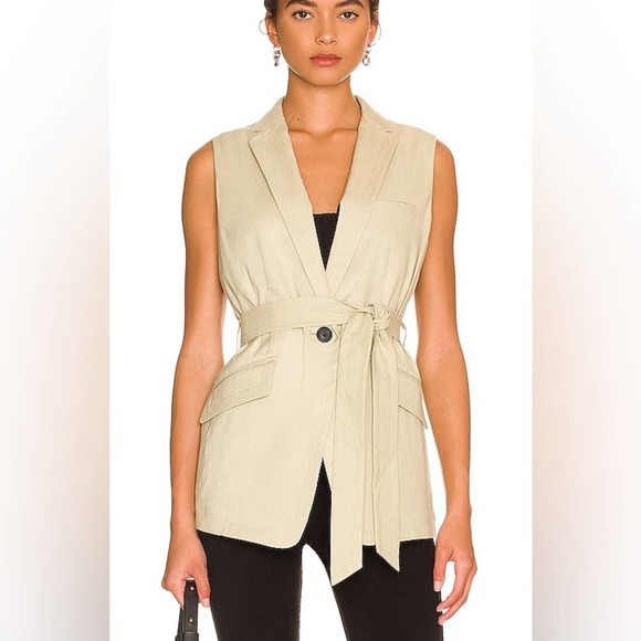 rag & bone Jackets & Blazers - Rag & Bone Margot Sleeveless Belted Linen Blazer in Beige Light Sage Size 6